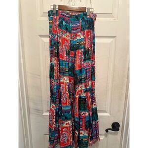 Vintage Desert West Sherry Holt Southwestern Tiered Maxi Skirt Boho Rayon OS 90s